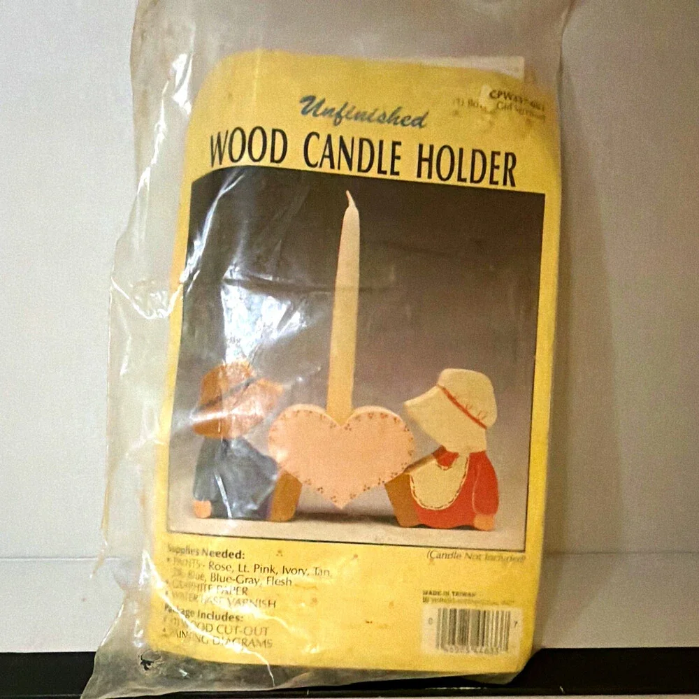 Unfinished Wood Boy & Girl Heart Taper Candle Holder, Small, CPW337-001